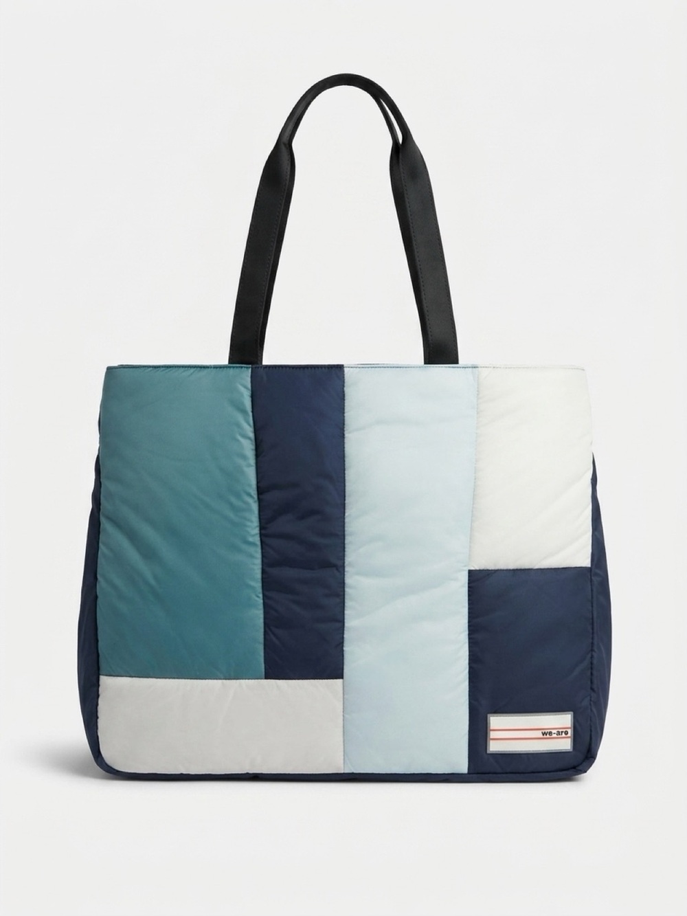 We ar4 Patchwork Quilted Tote Bag in Light Blue & Navy - Unbranded